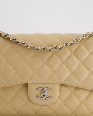 Chanel Beige Jumbo Classic Double Flap Bag in Caviar Leather with Silver Hardware RRP £9,240