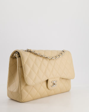 Chanel Beige Jumbo Classic Double Flap Bag in Caviar Leather with Silver Hardware RRP £9,240