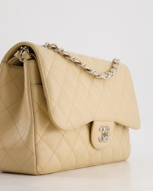 Chanel Beige Jumbo Classic Double Flap Bag in Caviar Leather with Silver Hardware RRP £9,240