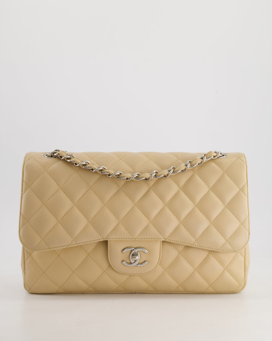 Chanel Beige Jumbo Classic Double Flap Bag in Caviar Leather with Silver Hardware RRP £9,240