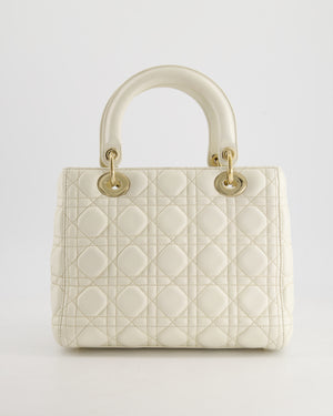 Christian Dior White Medium Lady Dior Bag in Cannage Lambskin with Champagne Gold Hardware