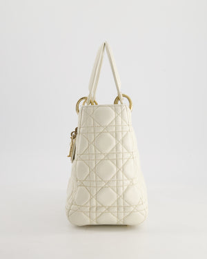 Christian Dior White Medium Lady Dior Bag in Cannage Lambskin with Champagne Gold Hardware