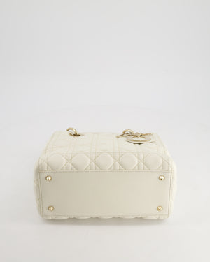 Christian Dior White Medium Lady Dior Bag in Cannage Lambskin with Champagne Gold Hardware