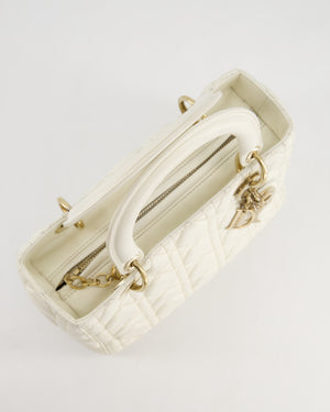 Christian Dior White Medium Lady Dior Bag in Cannage Lambskin with Champagne Gold Hardware