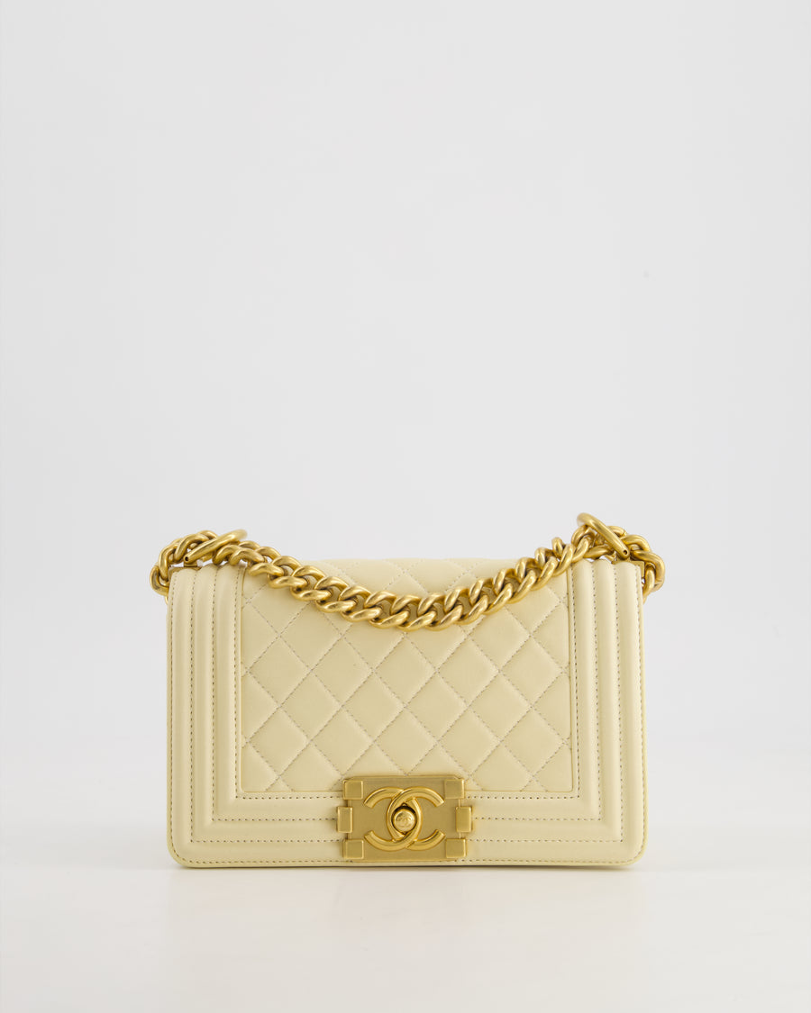 Chanel Cream Small Boy Bag in Lambskin Leather with Brushed Gold Hardware