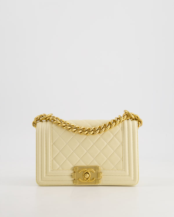 Chanel Cream Small Boy Bag in Lambskin Leather with Brushed Gold Hardware