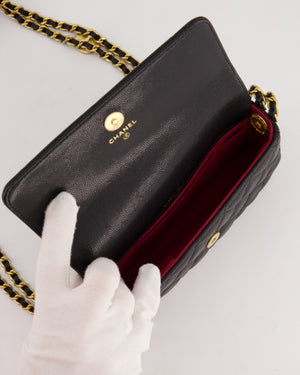 Chanel Black Single Flap Cross-Body Bag in Caviar Leather with Brushed Gold Hardware and Coin Detail