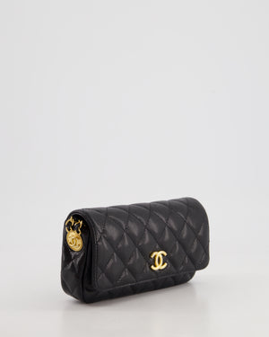 Chanel Black Single Flap Cross-Body Bag in Caviar Leather with Brushed Gold Hardware and Coin Detail