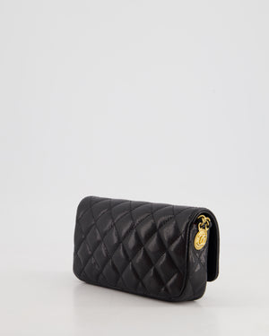 Chanel Black Single Flap Cross-Body Bag in Caviar Leather with Brushed Gold Hardware and Coin Detail