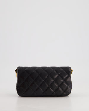 Chanel Black Single Flap Cross-Body Bag in Caviar Leather with Brushed Gold Hardware and Coin Detail