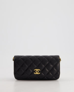 Chanel Black Single Flap Cross-Body Bag in Caviar Leather with Brushed Gold Hardware and Coin Detail