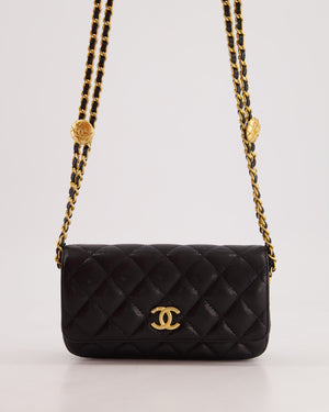 Chanel Black Single Flap Cross-Body Bag in Caviar Leather with Brushed Gold Hardware and Coin Detail