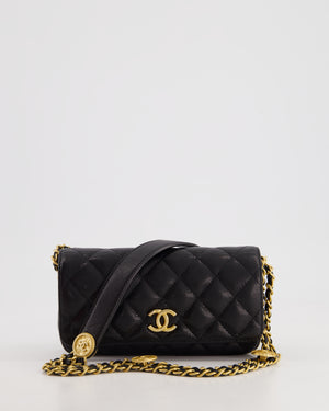 Chanel Black Single Flap Cross-Body Bag in Caviar Leather with Brushed Gold Hardware and Coin Detail