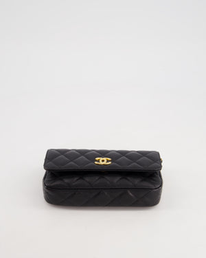 Chanel Black Single Flap Cross-Body Bag in Caviar Leather with Brushed Gold Hardware and Coin Detail