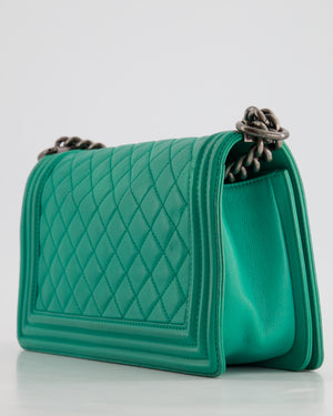 *HOT* Chanel Mint Green Medium Boy Bag in Calfskin Leather with Ruthenium Hardware