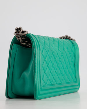 *HOT* Chanel Mint Green Medium Boy Bag in Calfskin Leather with Ruthenium Hardware