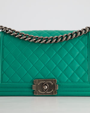 *HOT* Chanel Mint Green Medium Boy Bag in Calfskin Leather with Ruthenium Hardware