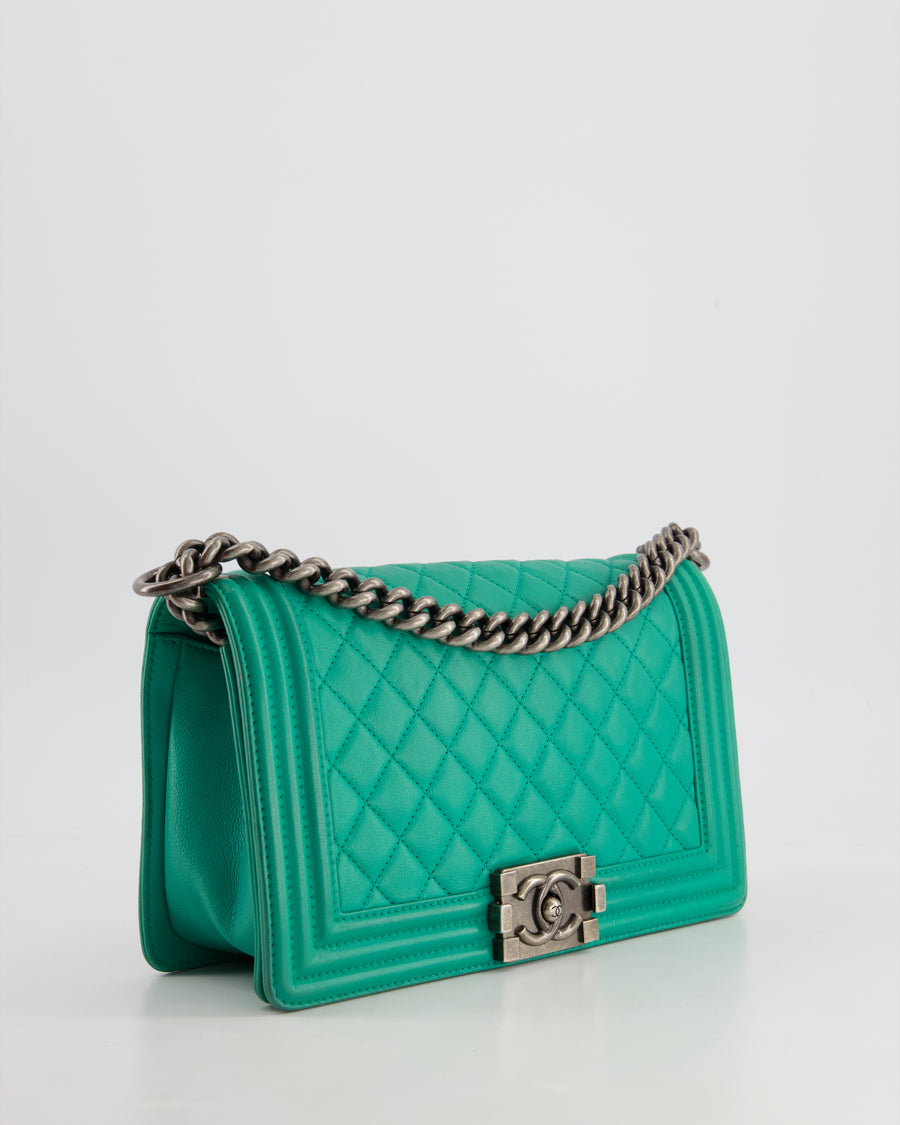 *HOT* Chanel Mint Green Medium Boy Bag in Calfskin Leather with Ruthenium Hardware