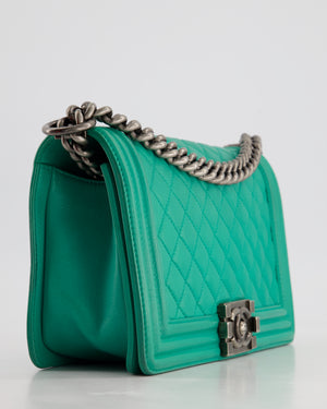 *HOT* Chanel Mint Green Medium Boy Bag in Calfskin Leather with Ruthenium Hardware