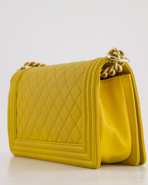 Chanel Mustard Yellow Medium Boy Bag in Calfskin Leather with Antique Gold Hardware