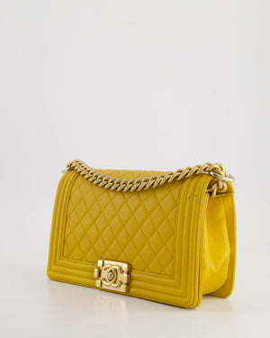 Chanel Mustard Yellow Medium Boy Bag in Calfskin Leather with Antique Gold Hardware