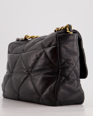 Chanel Black Large 19 Bag in Quilted Goatskin Leather with Mixed Hardware