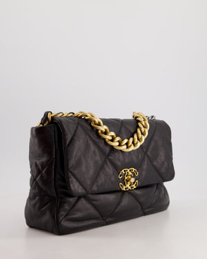 Chanel Black Large 19 Bag in Quilted Goatskin Leather with Mixed Hardware