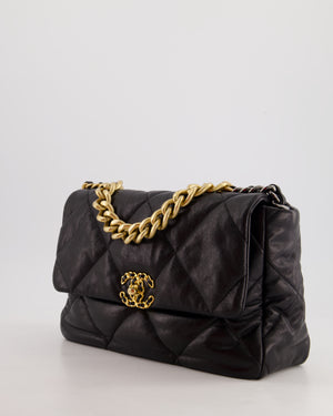 Chanel Black Large 19 Bag in Quilted Goatskin Leather with Mixed Hardware