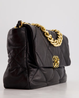 Chanel Black Large 19 Bag in Quilted Goatskin Leather with Mixed Hardware