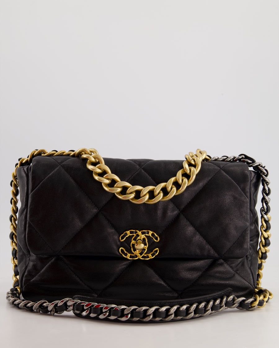 Chanel Black Large 19 Bag in Quilted Goatskin Leather with Mixed Hardware