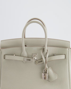 *FIRE PRICE* Hermès Birkin 25cm Retourne Bag in Gris Perle and Nata Interior Togo Leather with Palladium Hardware