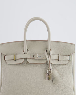 *FIRE PRICE* Hermès Birkin 25cm Retourne Bag in Gris Perle and Nata Interior Togo Leather with Palladium Hardware