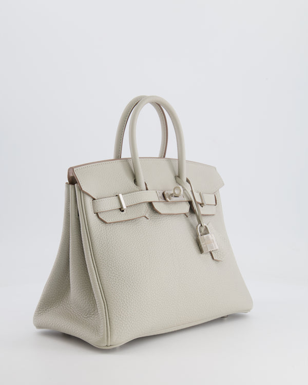 *FIRE PRICE* Hermès Birkin 25cm Retourne Bag in Gris Perle and Nata Interior Togo Leather with Palladium Hardware