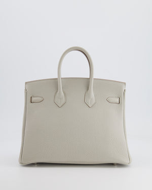 *FIRE PRICE* Hermès Birkin 25cm Retourne Bag in Gris Perle and Nata Interior Togo Leather with Palladium Hardware