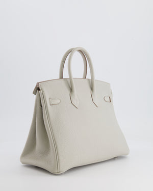 *FIRE PRICE* Hermès Birkin 25cm Retourne Bag in Gris Perle and Nata Interior Togo Leather with Palladium Hardware