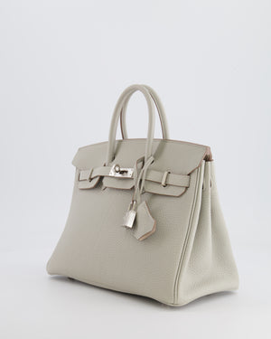 *FIRE PRICE* Hermès Birkin 25cm Retourne Bag in Gris Perle and Nata Interior Togo Leather with Palladium Hardware