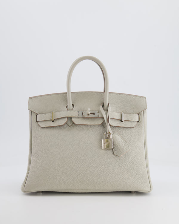 *FIRE PRICE* Hermès Birkin 25cm Retourne Bag in Gris Perle and Nata Interior Togo Leather with Palladium Hardware