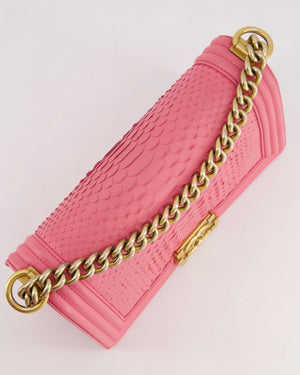 *HOT* Chanel Pink Python Medium Boy Bag with Wallet Clip Chain in Calfskin Leather with Antique Gold Hardware