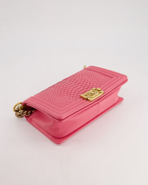 *HOT* Chanel Pink Python Medium Boy Bag with Wallet Clip Chain in Calfskin Leather with Antique Gold Hardware