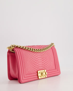 *HOT* Chanel Pink Python Medium Boy Bag with Wallet Clip Chain in Calfskin Leather with Antique Gold Hardware