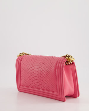 *HOT* Chanel Pink Python Medium Boy Bag with Wallet Clip Chain in Calfskin Leather with Antique Gold Hardware