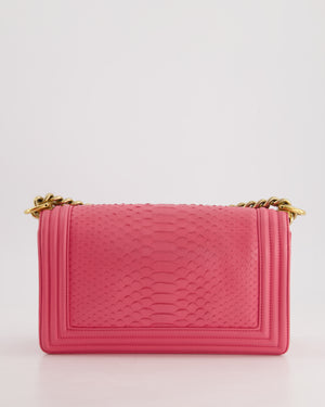 *HOT* Chanel Pink Python Medium Boy Bag with Wallet Clip Chain in Calfskin Leather with Antique Gold Hardware