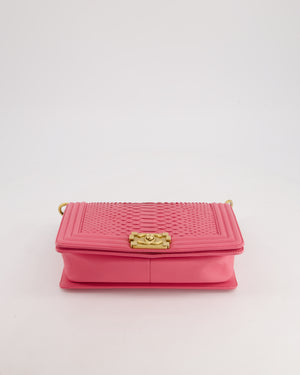 *HOT* Chanel Pink Python Medium Boy Bag with Wallet Clip Chain in Calfskin Leather with Antique Gold Hardware