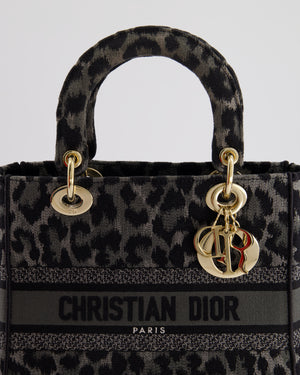 Christian Dior Medium Lady D-Lite in Grey & Black Mizza Embroidery with Champagne Gold Hardware RRP £3700