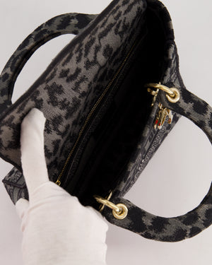 Christian Dior Medium Lady D-Lite in Grey & Black Mizza Embroidery with Champagne Gold Hardware RRP £3700