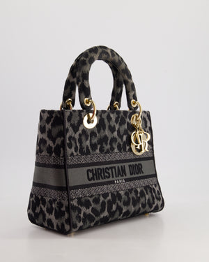 Christian Dior Medium Lady D-Lite in Grey & Black Mizza Embroidery with Champagne Gold Hardware RRP £3700