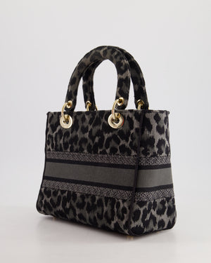 Christian Dior Medium Lady D-Lite in Grey & Black Mizza Embroidery with Champagne Gold Hardware RRP £3700