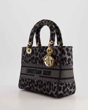 Christian Dior Medium Lady D-Lite in Grey & Black Mizza Embroidery with Champagne Gold Hardware RRP £3700