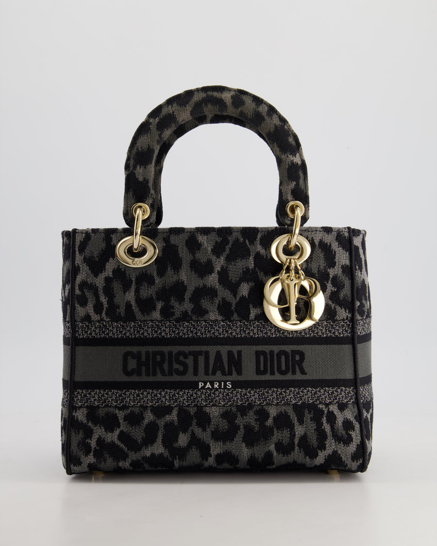 Christian Dior Medium Lady D-Lite in Grey & Black Mizza Embroidery with Champagne Gold Hardware RRP £3700