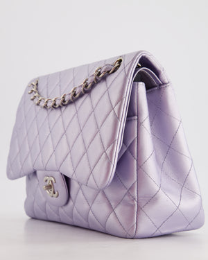 Chanel Iridescent Lilac Purple Jumbo Classic Double Flap Bag in Lambskin Leather with Brushed Silver Hardware RRP £9,240